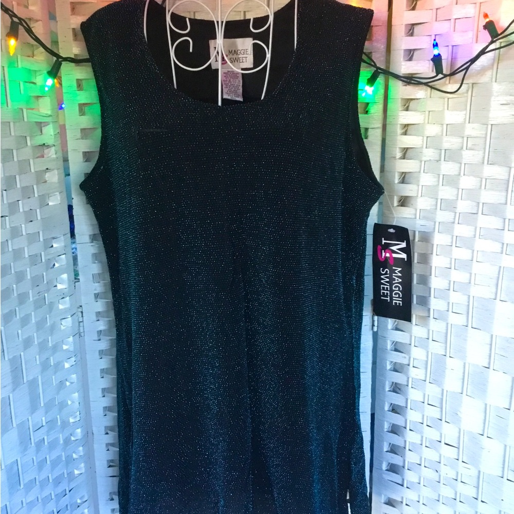 🎄Maggie Sweet Black & Green Sparkly Tank Top S Small 💚NWT💚 🎄 - Picture 3 of 7